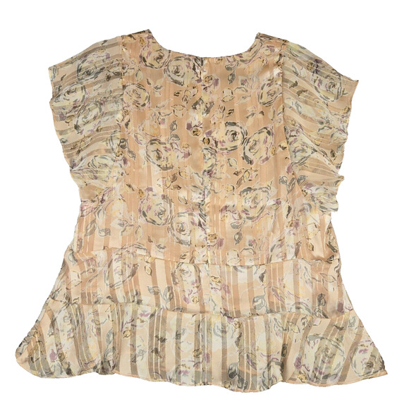 Maette Womens Small Top Peach Blouse Floral Peplum Short Sleeve Lightweight - Picture 3 of 10